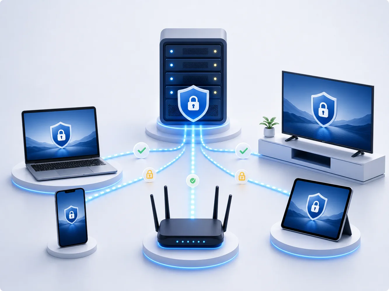 Technische VPN-illustratie bij vpn voor synology nas met beveiligde verbinding en servercontrole